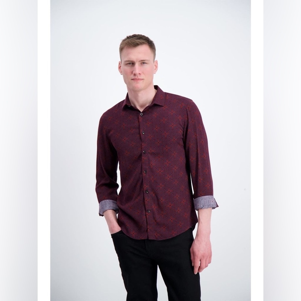 Lindbergh White Shirt Mens XLarge Red  Slim Fit‎ Long Sleeve Floral Ornamental